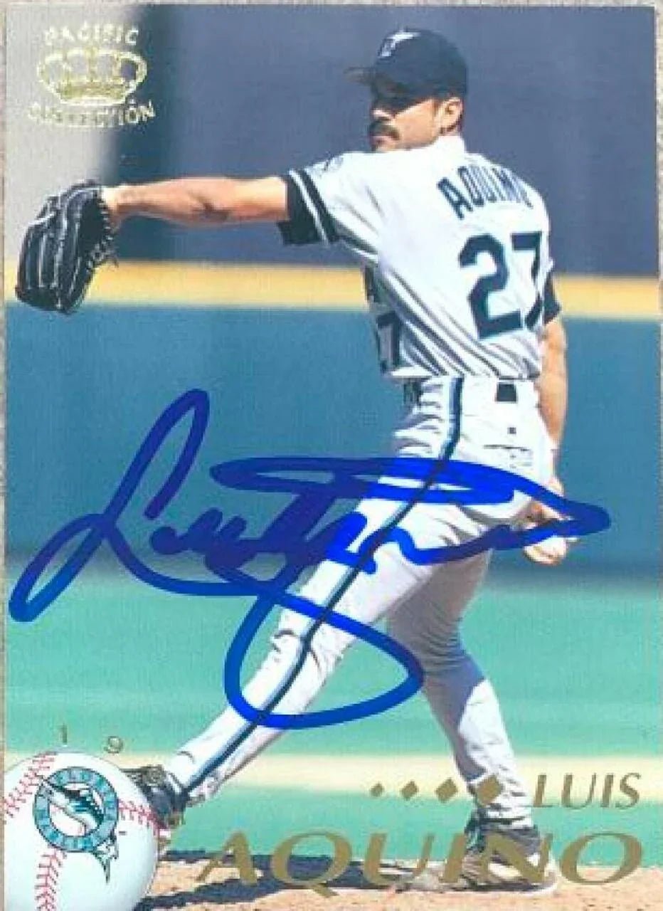 Luis Aquino Signed 1995 Pacific Baseball Card - Florida Marlins