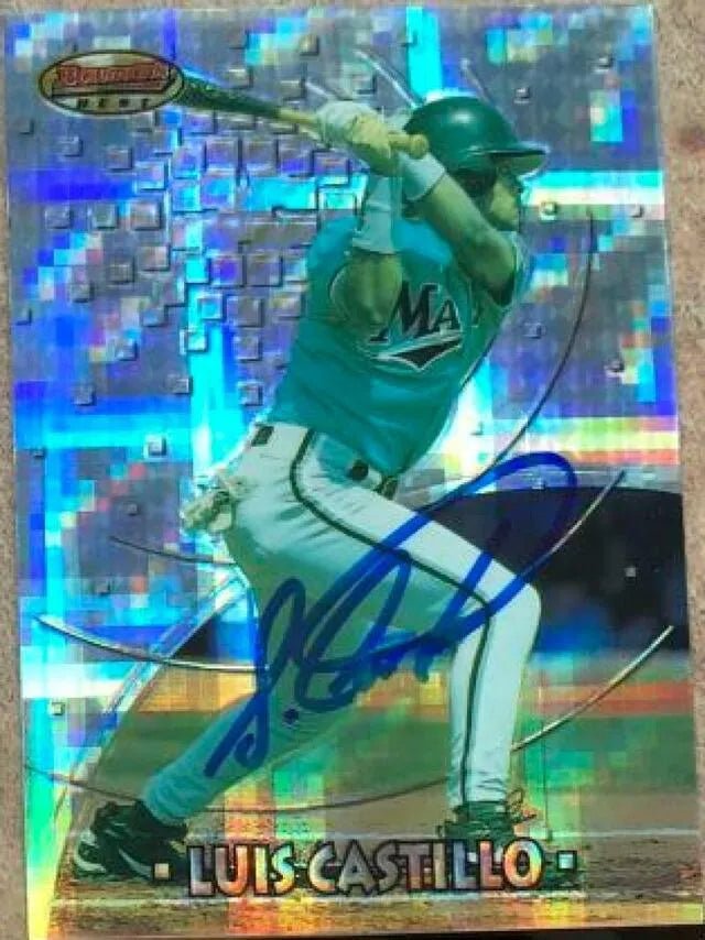 Luis Castillo Signed 1997 Bowman's Best Atomic Refractor Baseball Card - Florida Marlins