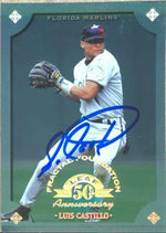 Luis Castillo Signed 1998 Leaf Fractal Foundations Baseball Card - Florida Marlins
