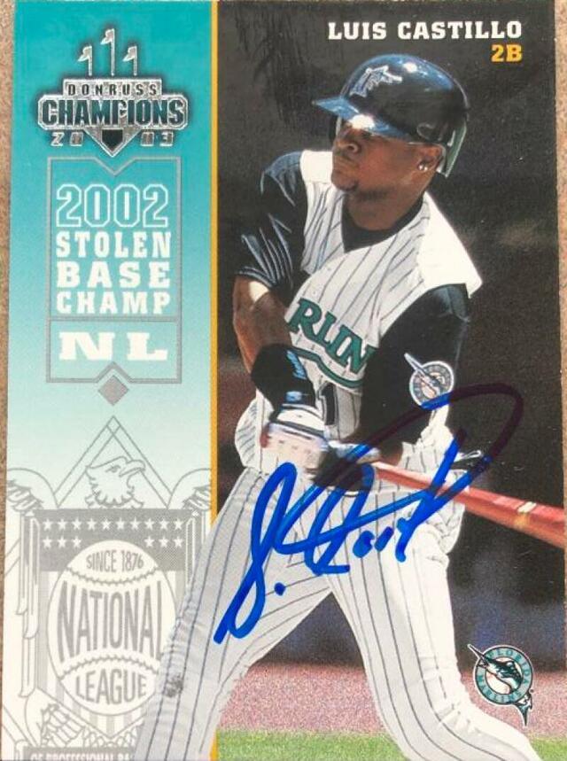 Luis Castillo Signed 2003 Donruss Champions Baseball Card - Florida Marlins - PastPros