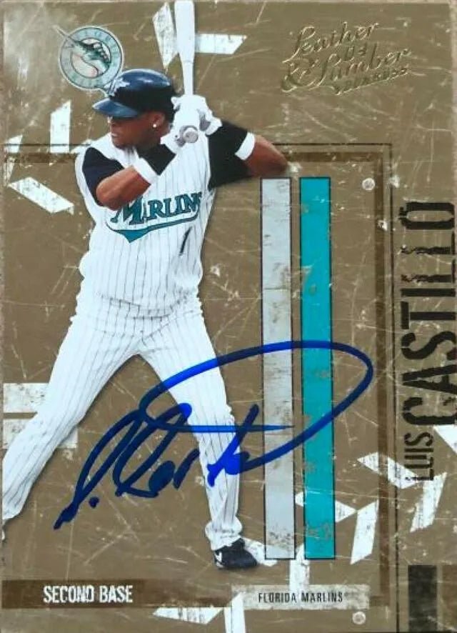 Luis Castillo Signed 2004 Donruss Leather & Lumber Baseball Card - Florida Marlins