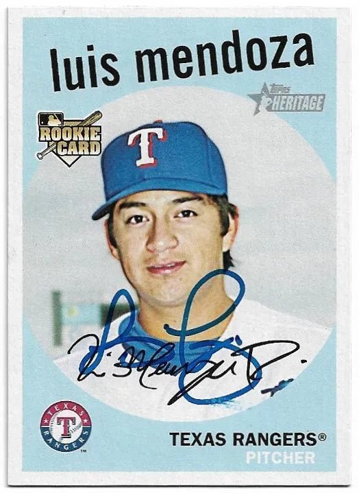 Luis Mendoza Signed 2008 Topps Heritage Baseball Card - Texas Rangers