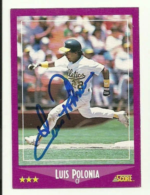 Luis Polonia Signed 1988 Score Baseball Card - Oakland A's