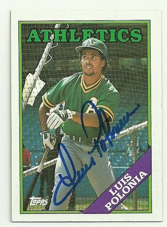 Luis Polonia Signed 1988 Topps Baseball Card - Oakland A's