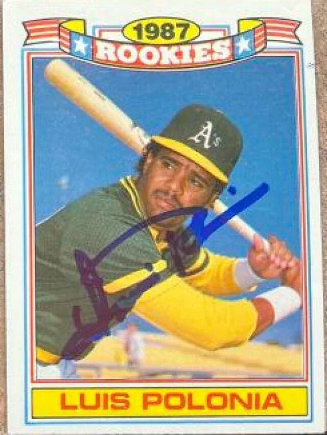 Luis Polonia Signed 1988 Topps Glossy Rookies Baseball Card - Oakland A's