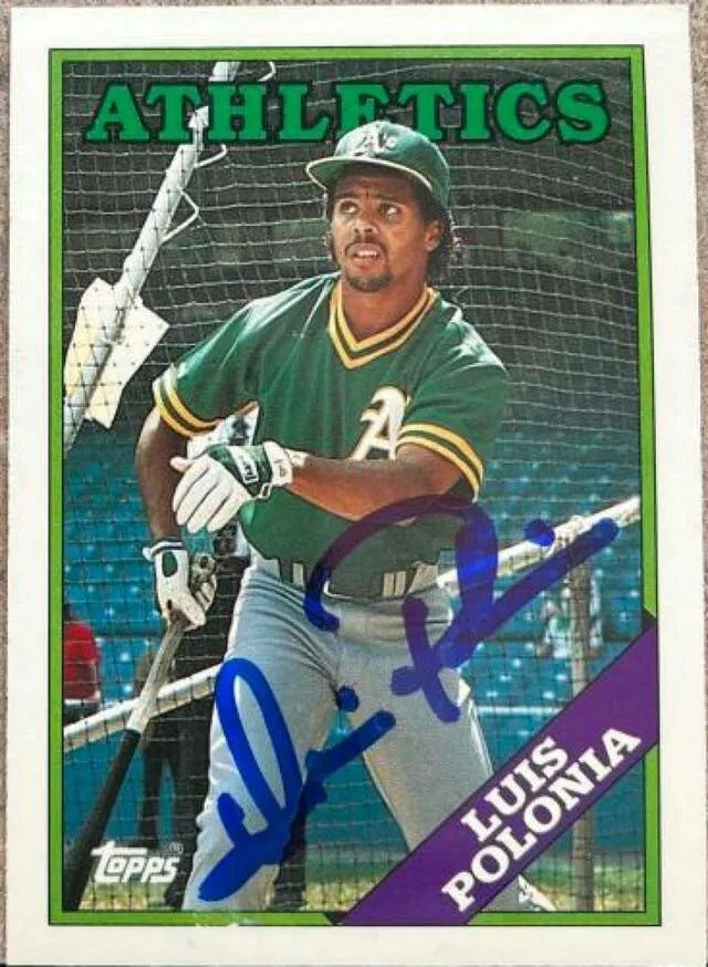 Luis Polonia Signed 1988 Topps Tiffany Baseball Card - Oakland A's
