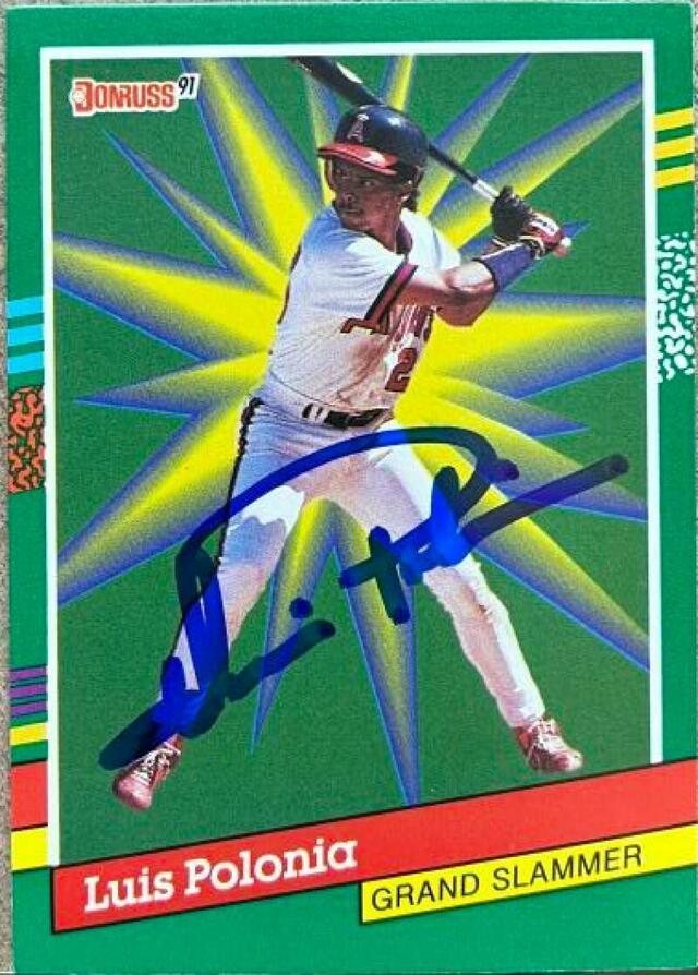Luis Polonia Signed 1990 Donruss Grand Slammers Baseball Card - California Angels - PastPros