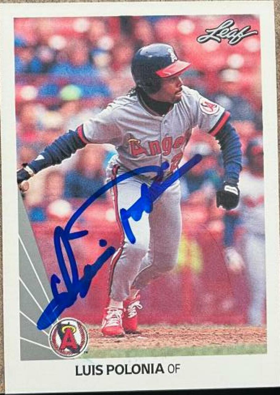 Luis Polonia Signed 1990 Leaf Baseball Card - California Angels - PastPros