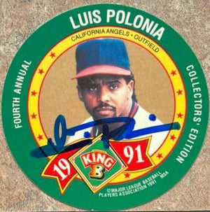 Luis Polonia Signed 1991 King B Discs Baseball Card - California Angels