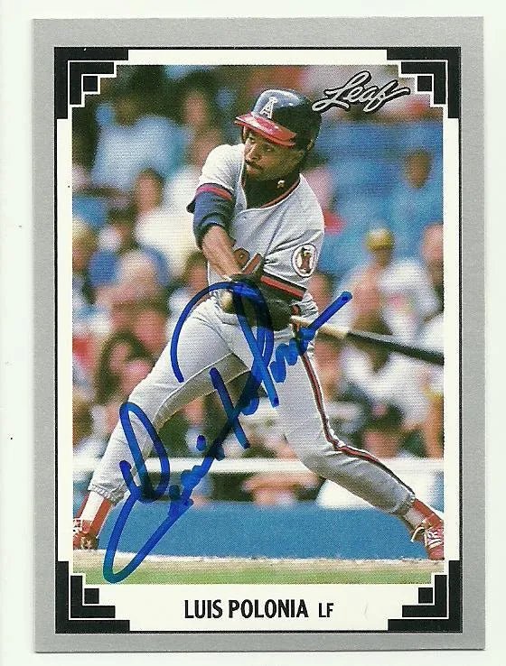 Luis Polonia Signed 1991 Leaf Baseball Card - Anaheim Angels
