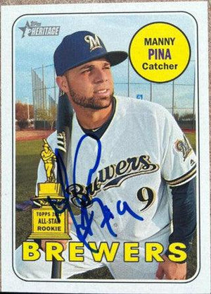 Manny Pina Signed 2018 Topps Heritage Baseball Card - Milwaukee Brewers - PastPros