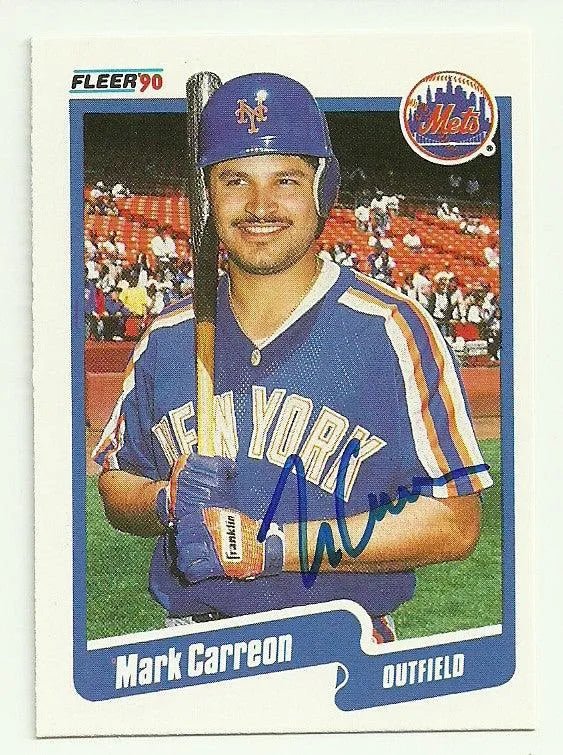 Mark Carreon Signed 1990 Fleer Baseball Card - NY Mets