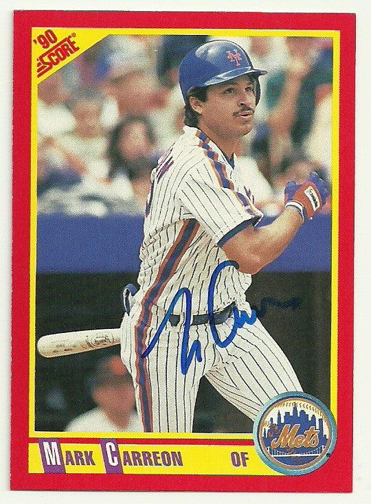 Mark Carreon Signed 1990 Score Baseball Card - NY Mets - PastPros