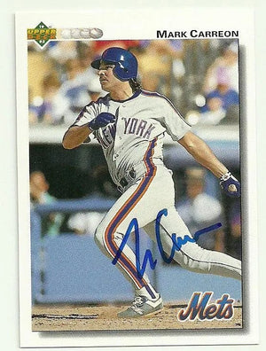 Mark Carreon Signed 1992 Upper Deck Baseball Card - NY Mets