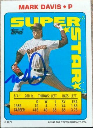 Mark Davis Signed 1990 Topps Stickers Baseball Card - San Diego Padres - PastPros