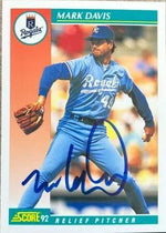 Mark Davis Signed 1992 Score Baseball Card - Kansas City Royals