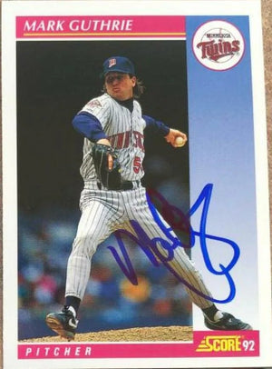 Mark Guthrie Signed 1992 Score Baseball Card - Minnesota Twins