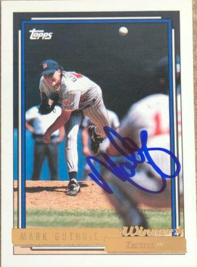 Mark Guthrie Signed 1992 Topps Gold Winners Baseball Card - Minnesota Twins - PastPros