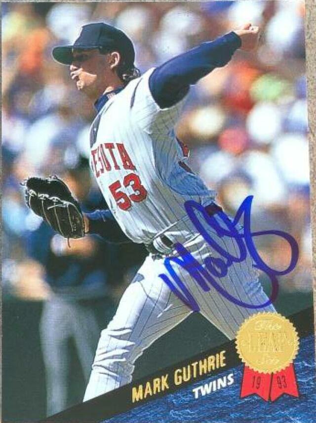 Mark Guthrie Signed 1993 Leaf Baseball Card - Minnesota Twins - PastPros