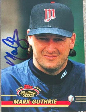 Mark Guthrie Signed 1993 Stadium Club Baseball Card - Minnesota Twins - PastPros