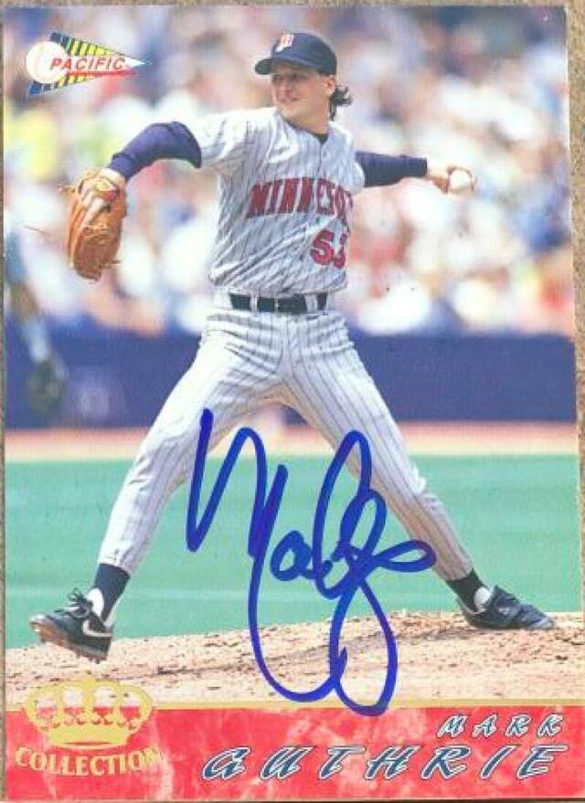 Mark Guthrie Signed 1994 Pacific Crown Baseball Card - Minnesota Twins - PastPros