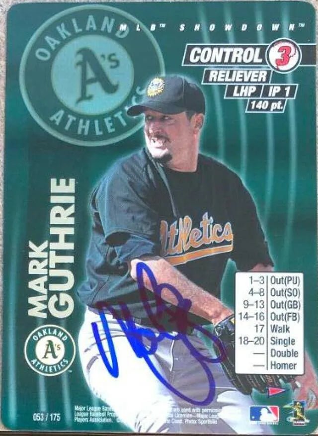 Mark Guthrie Signed 2001 MLB Showdown 1st Edition Baseball Card - Oakland A's