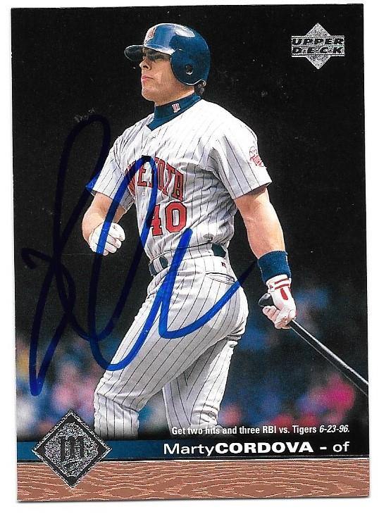 Marty Cordova Signed 1997 Upper Deck Baseball Card - Minnesota Twins - PastPros