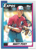 Marty Pevey Signed 1990 Topps Baseball Card - Montreal Expos