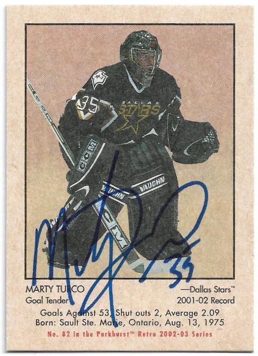 Marty Turco Signed 2002-03 Parkhurst Hockey Card - Dallas Stars - PastPros