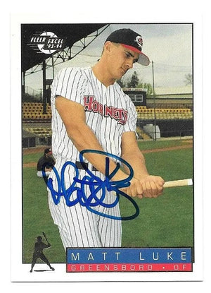 Matt Luke Signed 1993-94 Fleer Excel Baseball Card - Greensboro Hornets