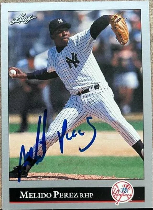 Melido Perez Signed 1992 Leaf Baseball Card - New York Yankees