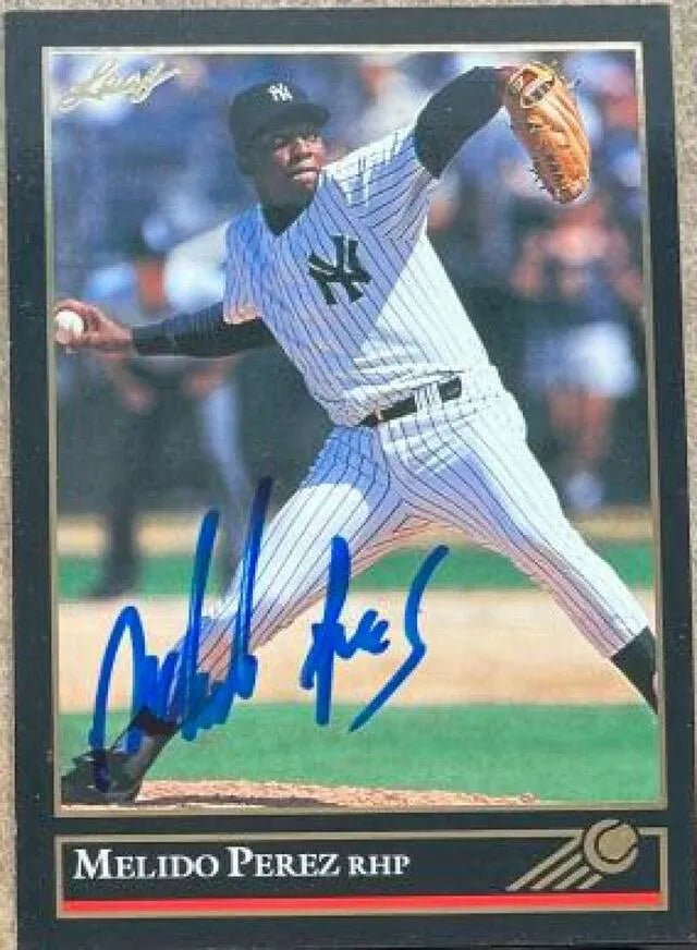Melido Perez Signed 1992 Leaf Black Gold Baseball Card - New York Yankees