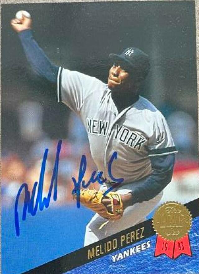 Melido Perez Signed 1993 Leaf Baseball Card - New York Yankees - PastPros