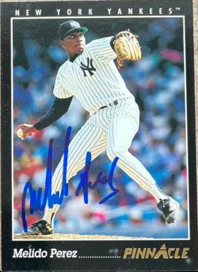 Melido Perez Signed 1993 Pinnacle Baseball Card - New York Yankees