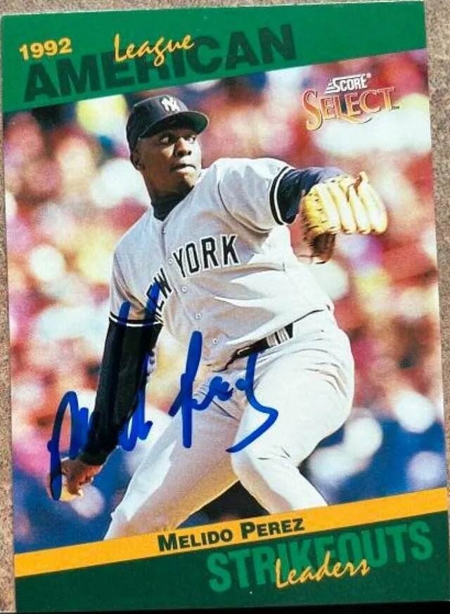 Melido Perez Signed 1993 Score Select Stat Leaders Baseball Card - New York Yankees