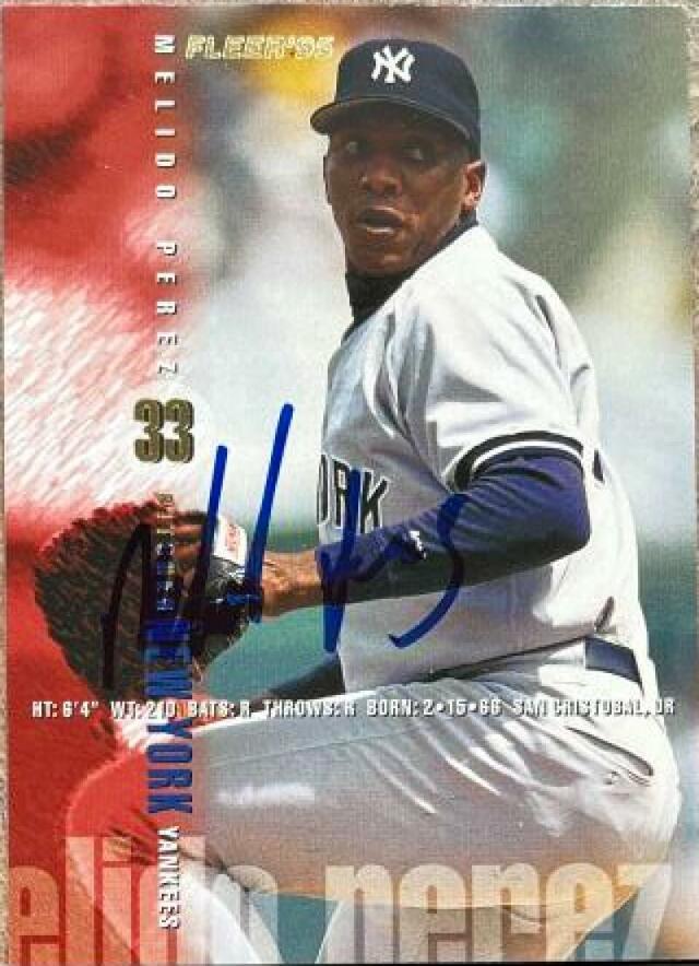 Melido Perez Signed 1995 Fleer Baseball Card - New York Yankees - PastPros