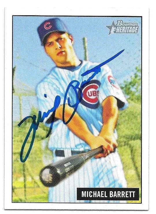 Michael Barrett Signed 2005 Bowman Heritage Baseball Card - Chicago Cubs