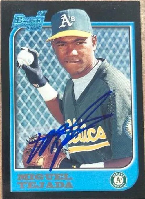 Miguel Tejada Signed 1997 Bowman Baseball Card - Oakland A's