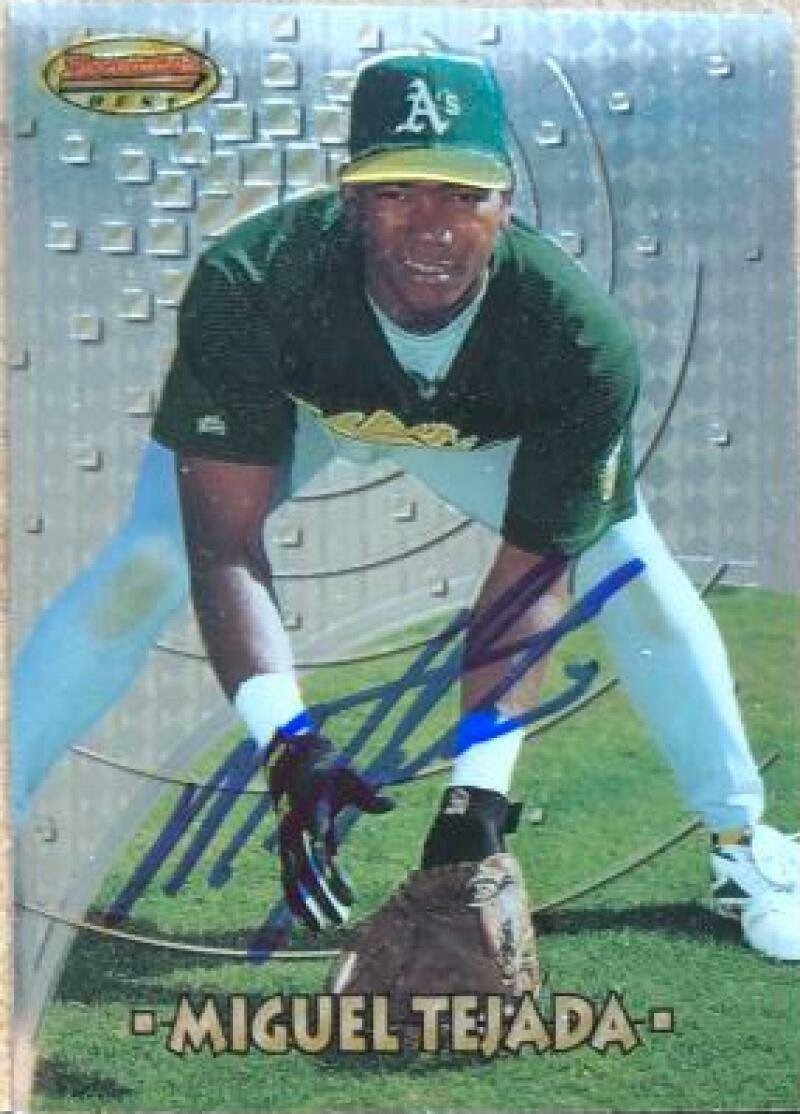 Miguel Tejada Signed 1997 Bowman's Best Baseball Card - Oakland A's - PastPros
