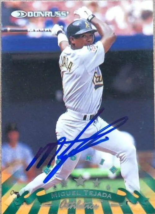 Miguel Tejada Signed 1998 Donruss Baseball Card - Oakland A's