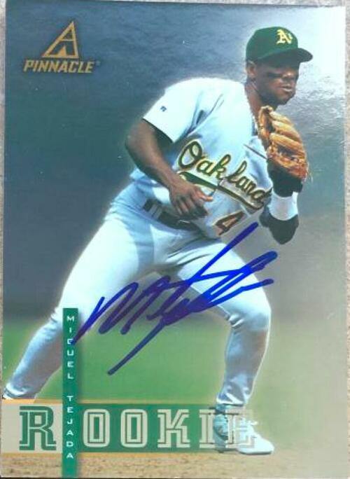 Miguel Tejada Signed 1998 Pinnacle Plus Baseball Card - Oakland A's - PastPros