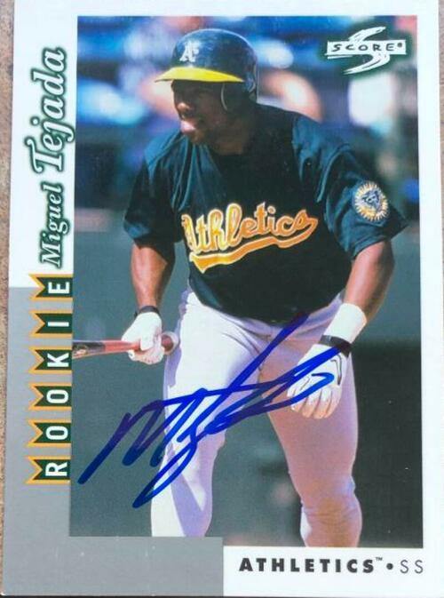 Miguel Tejada Signed 1998 Score Baseball Card - Oakland A's - PastPros