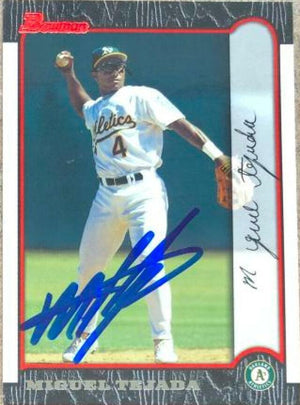 Miguel Tejada Signed 1999 Bowman Baseball Card - Oakland A's - PastPros