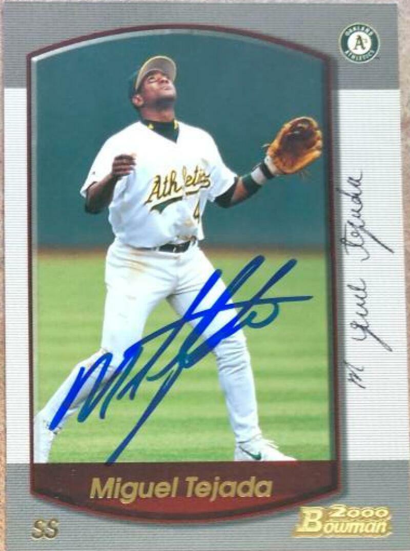 Miguel Tejada Signed 2000 Bowman Baseball Card - Oakland A's - PastPros