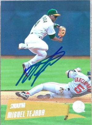 Miguel Tejada Signed 2000 Stadium Club Baseball Card - Oakland A's - PastPros