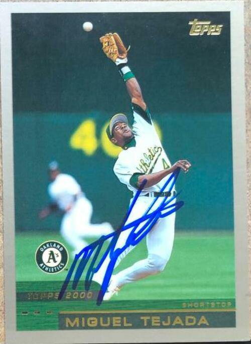 Miguel Tejada Signed 2000 Topps Baseball Card - Oakland A's - PastPros