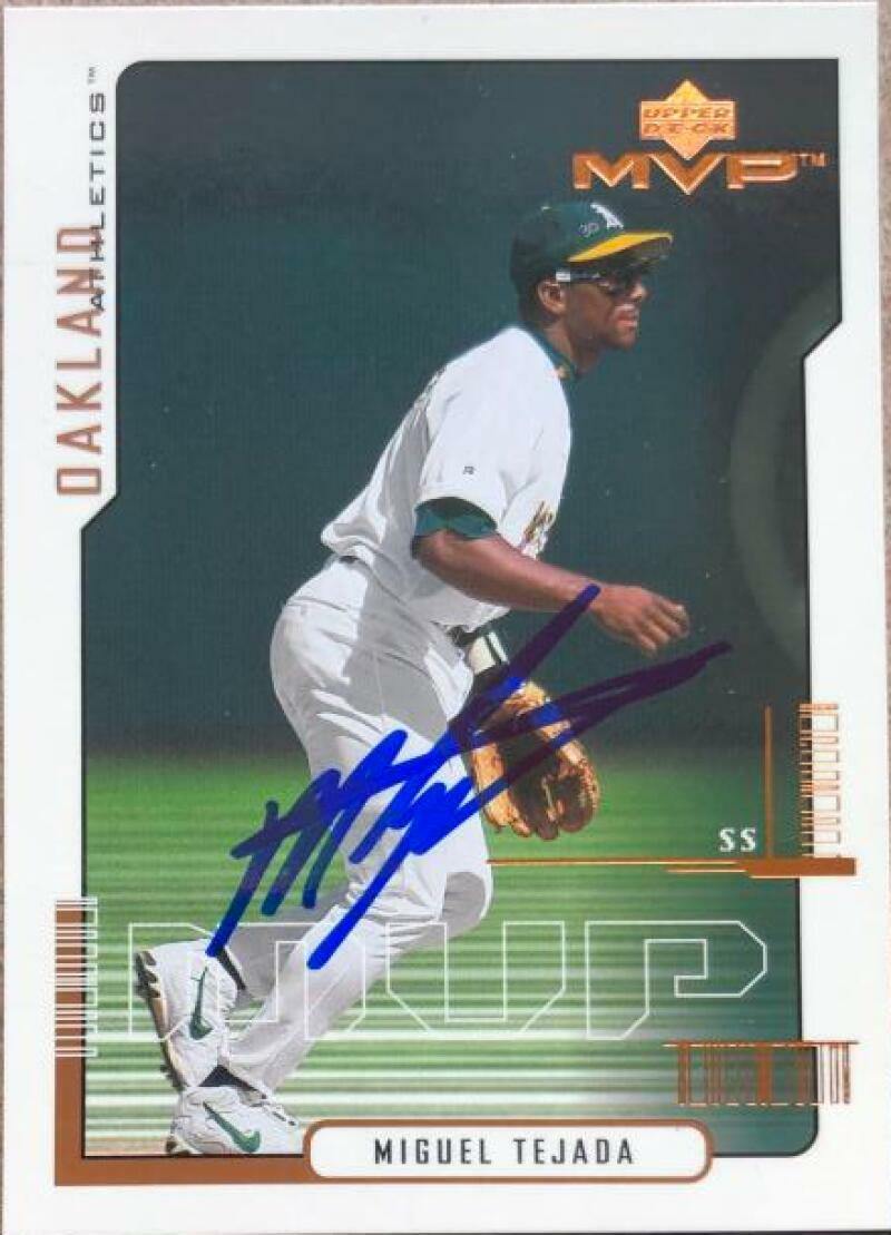 Miguel Tejada Signed 2000 Upper Deck MVP Baseball Card - Oakland A's - PastPros