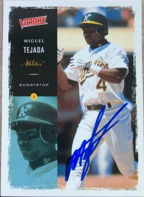 Miguel Tejada Signed 2000 Upper Deck Victory Baseball Card - Oakland A's