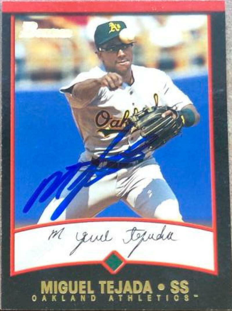 Miguel Tejada Signed 2001 Bowman Baseball Card - Oakland A's - PastPros