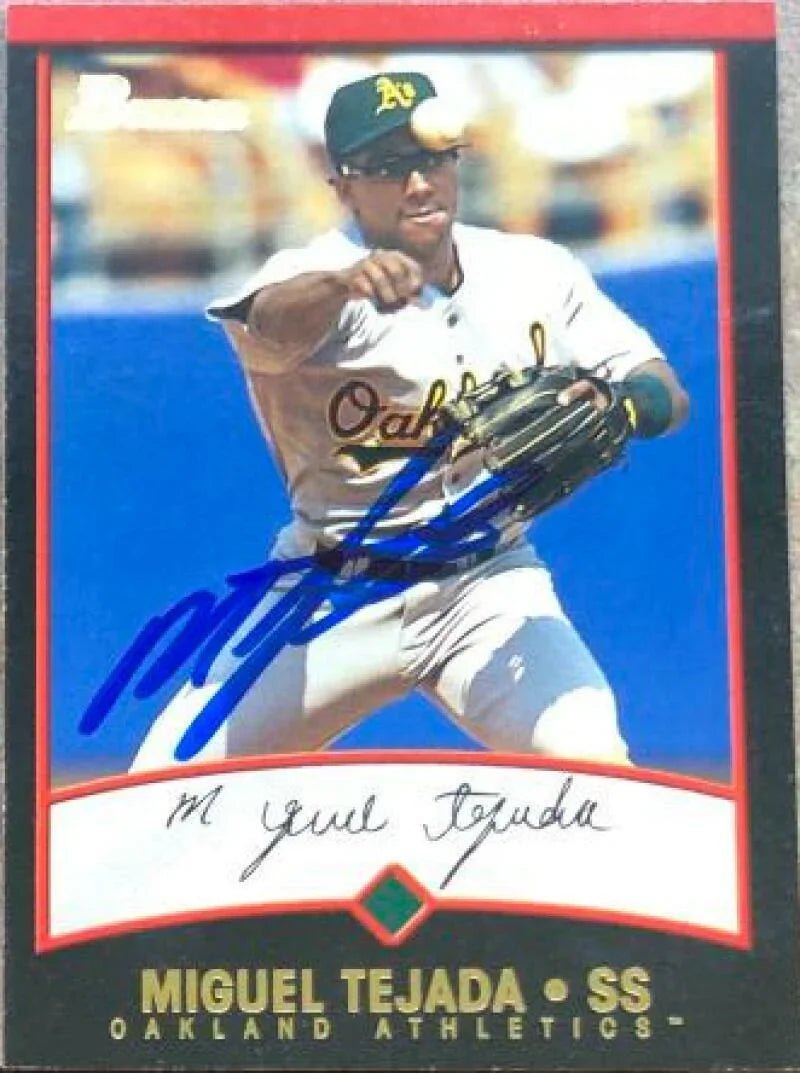 Miguel Tejada Signed 2001 Bowman Baseball Card - Oakland A's
